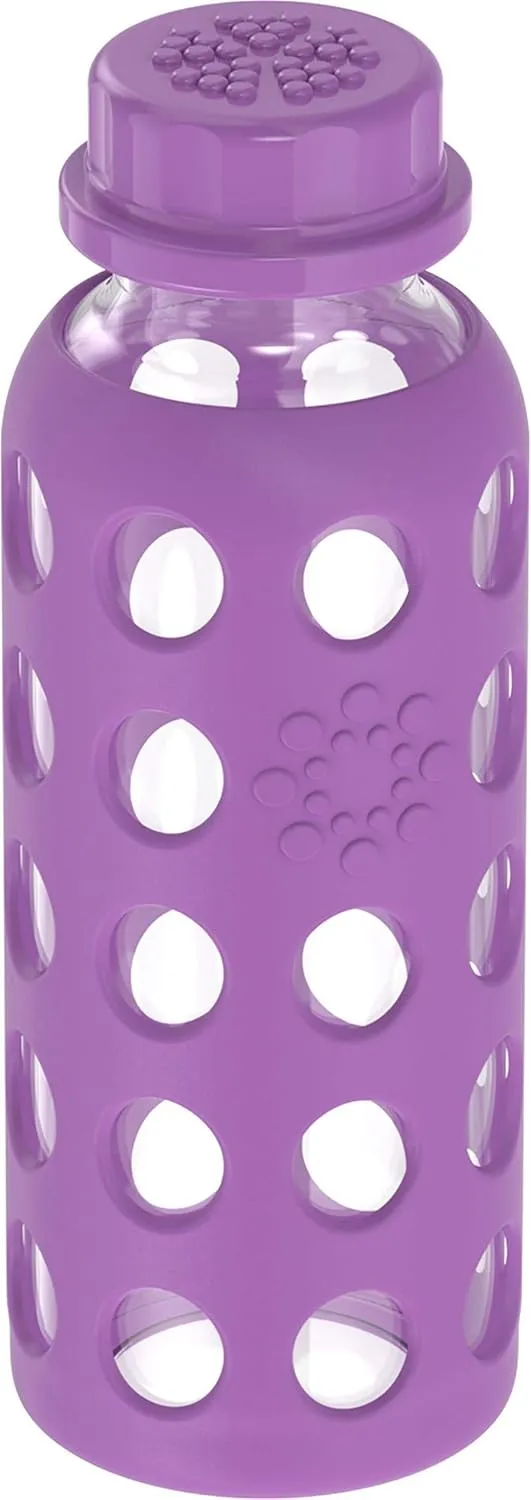 Lifefactory 9-Ounce BPA-Free Glass Water Bottle with Flat Cap and Silicone Sleeve, Grape