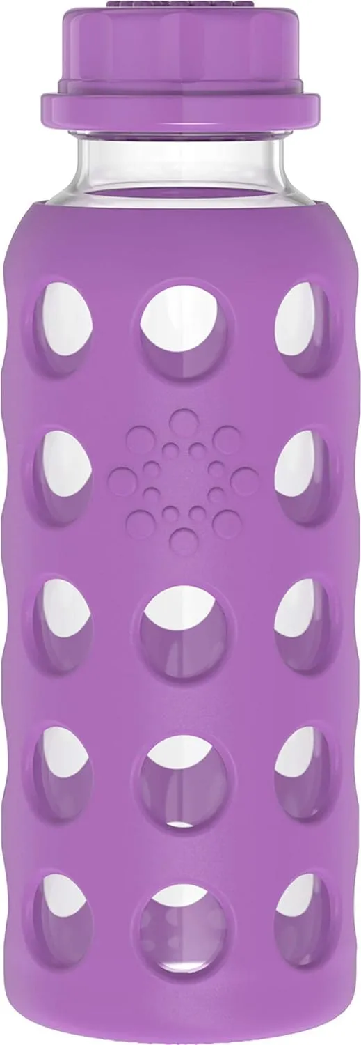 Lifefactory 9-Ounce BPA-Free Glass Water Bottle with Flat Cap and Silicone Sleeve, Grape