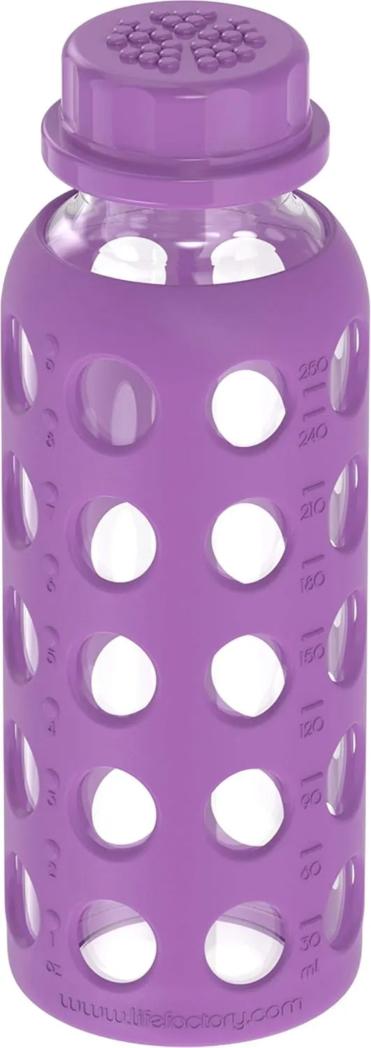 Lifefactory 9-Ounce BPA-Free Glass Water Bottle with Flat Cap and Silicone Sleeve, Grape
