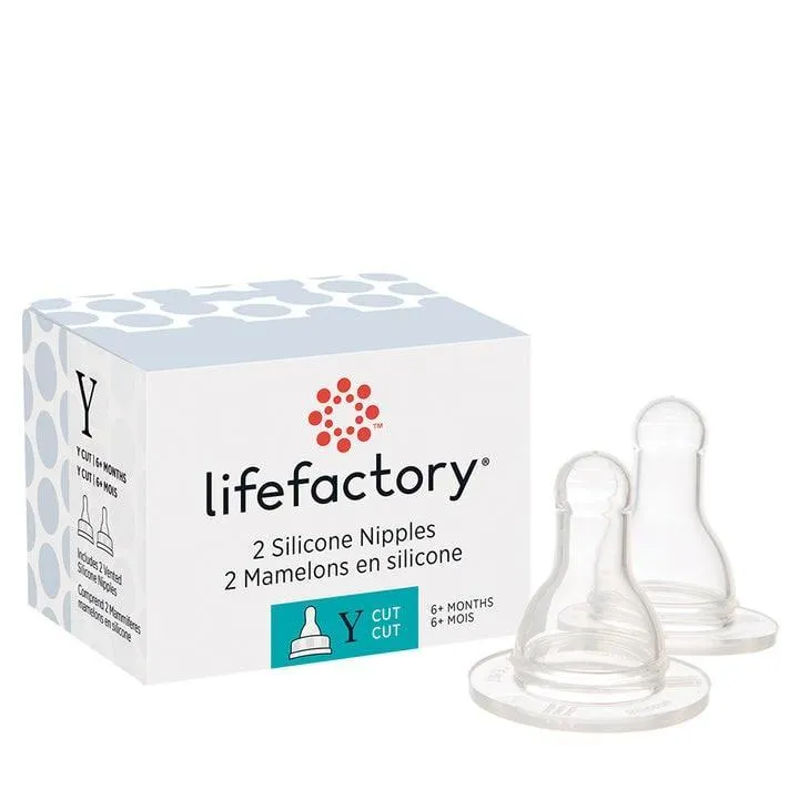 LifeFactory Silicone Nipples For 4oz & 9oz Glass Bottles-2 Pack