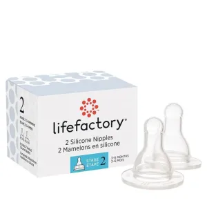 LifeFactory Silicone Nipples For 4oz & 9oz Glass Bottles-2 Pack