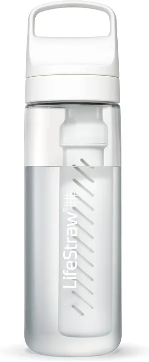 LifeStraw Go Series – BPA-Free Water Filter Bottle for Travel and Everyday use removes Bacteria, parasites and microplastics, Improves Taste, 22oz; Clear