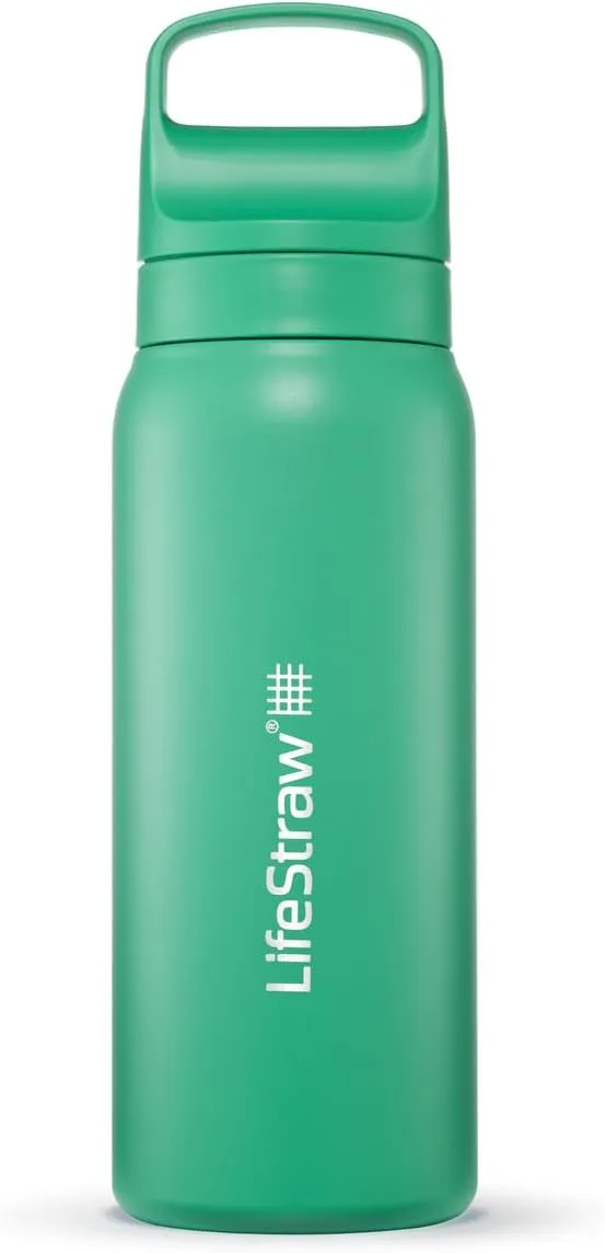 LifeStraw Go Series – Insulated Stainless Steel Water Filter Bottle for Travel and Everyday Use, Removes Bacteria, Parasites and Microplastics, Improves Taste, 24oz Cactus Green
