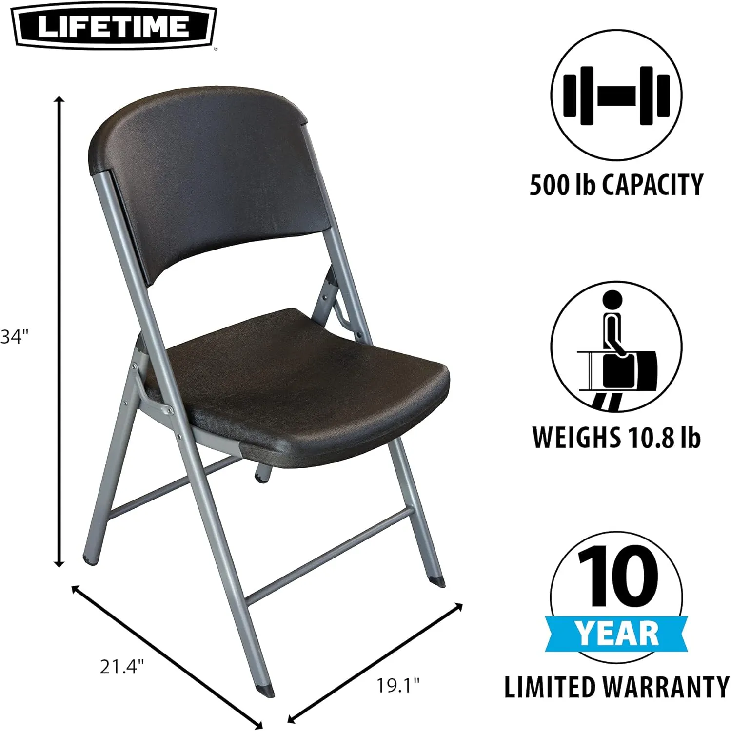 Lifetime 80844 Commercial Grade Folding Chairs, 6 Pack, Black