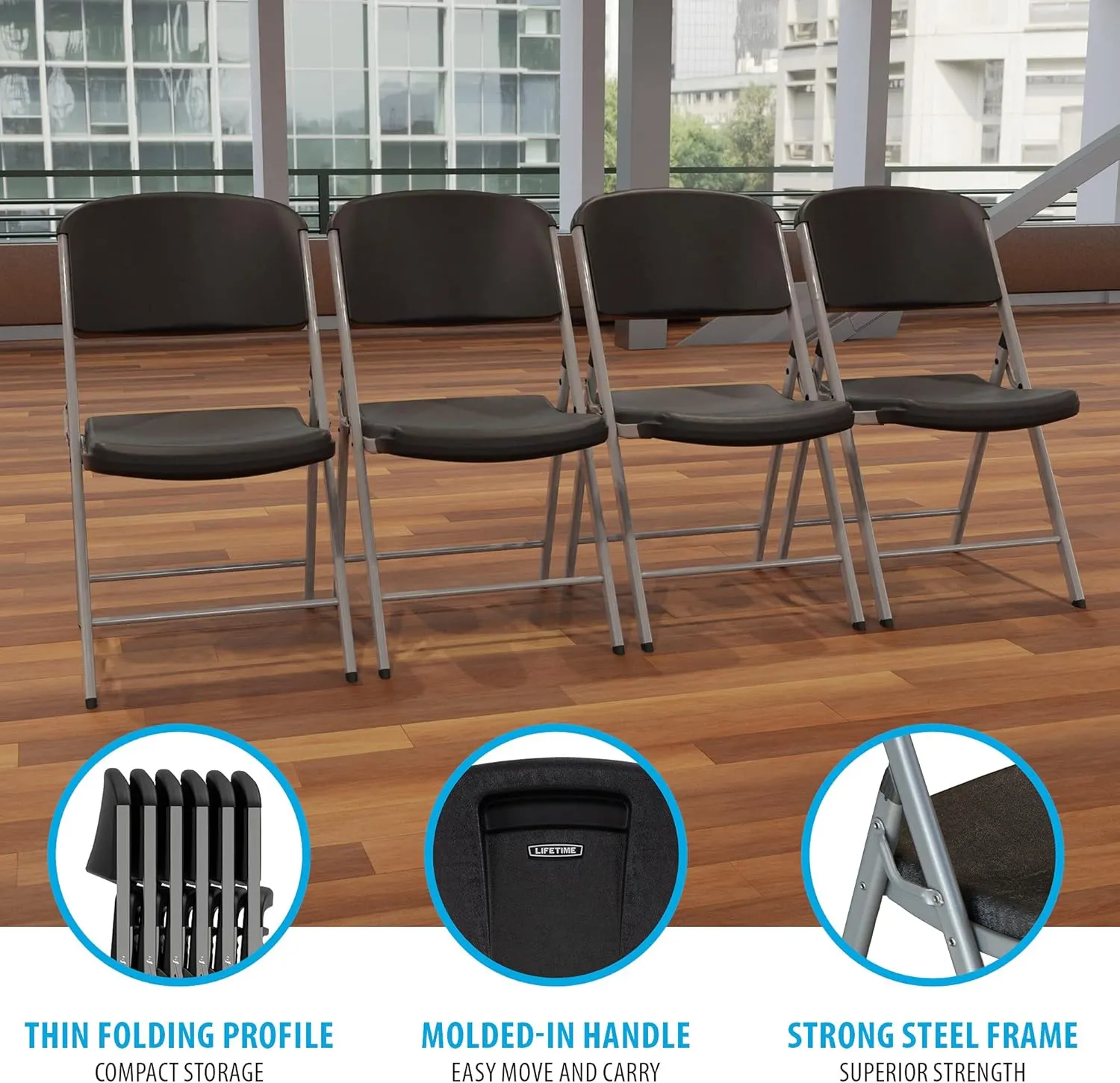 Lifetime 80844 Commercial Grade Folding Chairs, 6 Pack, Black