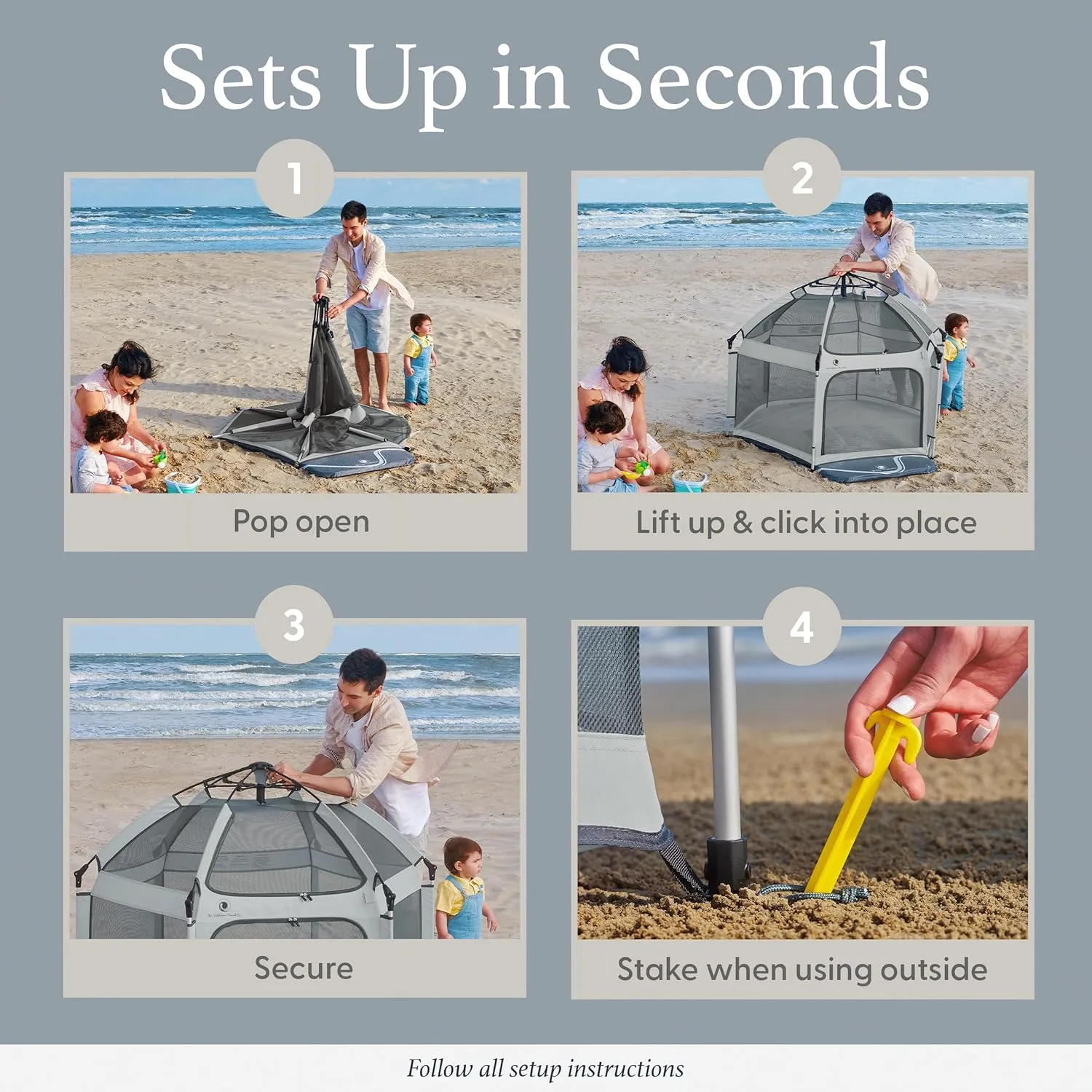 Light Grey POP 'N GO Baby Playpen - Indoor & Outdoor Playpen for Babies and Toddlers - Baby Beach Tent, Foldable, Portable W/Canopy & Travel Bag - Pop Up Pack and Play Yard
