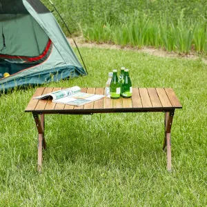 Lightweight Folding Outdoor Table for Camping and Picnics, Durable Aluminum, Easy Roll-Up Design, Brown