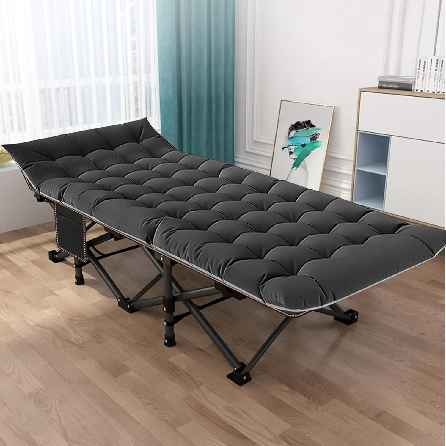 LILYPELLE Folding Camping Cot, Heavy Duty Sleeping Cots with Carry Bag, Double Layer Oxford Portable Travel Camp Cots for Home, Office Nap and Outdoor Beach
