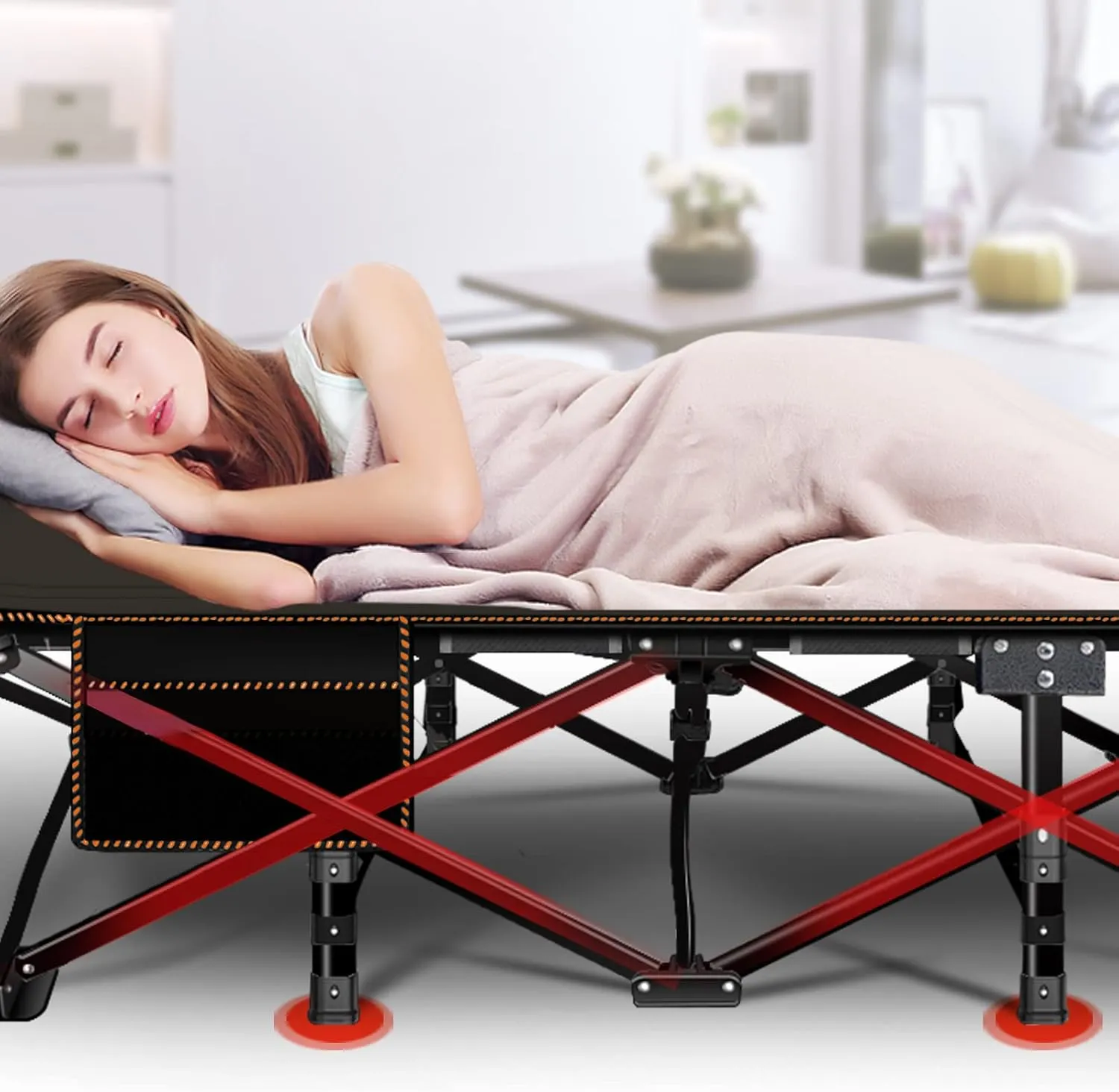 LILYPELLE Folding Camping Cot, Heavy Duty Sleeping Cots with Carry Bag, Double Layer Oxford Portable Travel Camp Cots for Home, Office Nap and Outdoor Beach