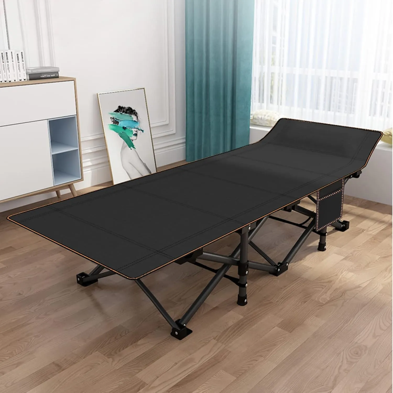 LILYPELLE Folding Camping Cot, Heavy Duty Sleeping Cots with Carry Bag, Double Layer Oxford Portable Travel Camp Cots for Home, Office Nap and Outdoor Beach