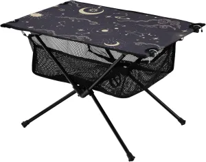 linqin Beach Foldable Table Sun Moon Clouds Stars Collapse Beach Drink Table with Storage Bag for Outdoor Beach Grill BBQ Travel
