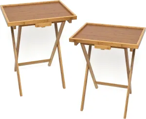 Lipper International Bamboo Wood Lipped Folding Snack Table Trays for Kitchen, Home, Office and Playroom, Set of 2
