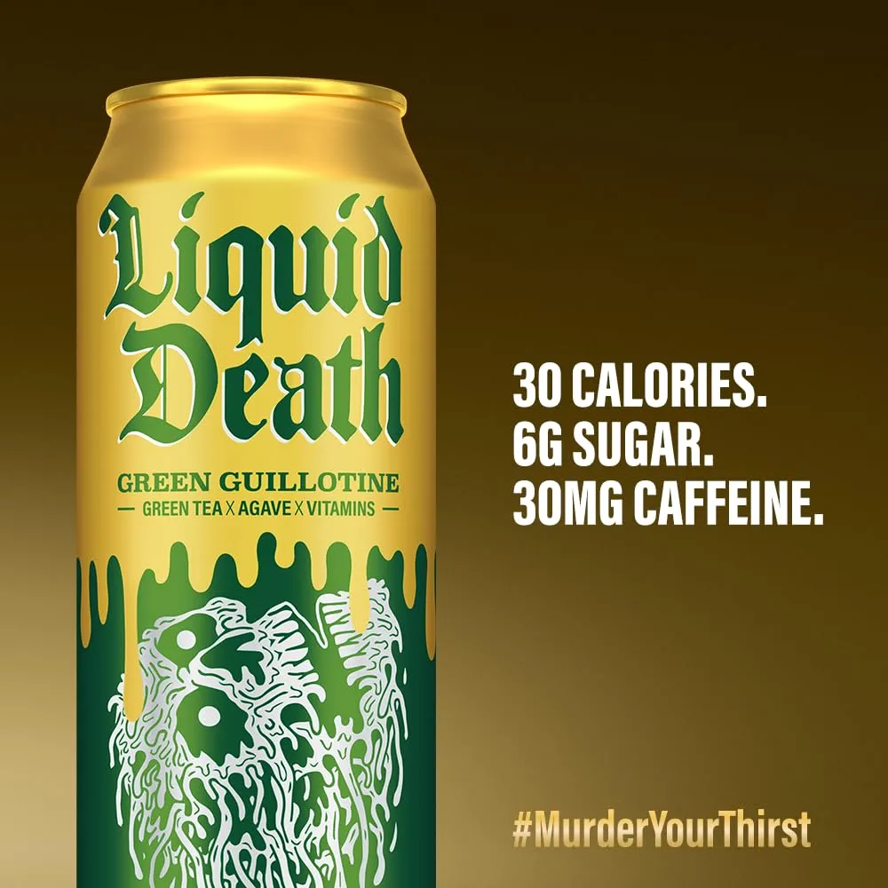 Liquid Death, Green Guillotine Iced Tea, 8-Pack (19.2oz Cans), Green Tea, Low Calorie, No Artificial Sweeteners, B12 & B6 Vitamins