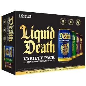 Liquid Death, Severed Lime, Doctor Death, Killer Cola, and Rootbeer Wrath, Soda-Flavored Sparkling Water Variety Pack, 12-Pack (12oz Cans), Low Calorie & No Artificial Sweeteners