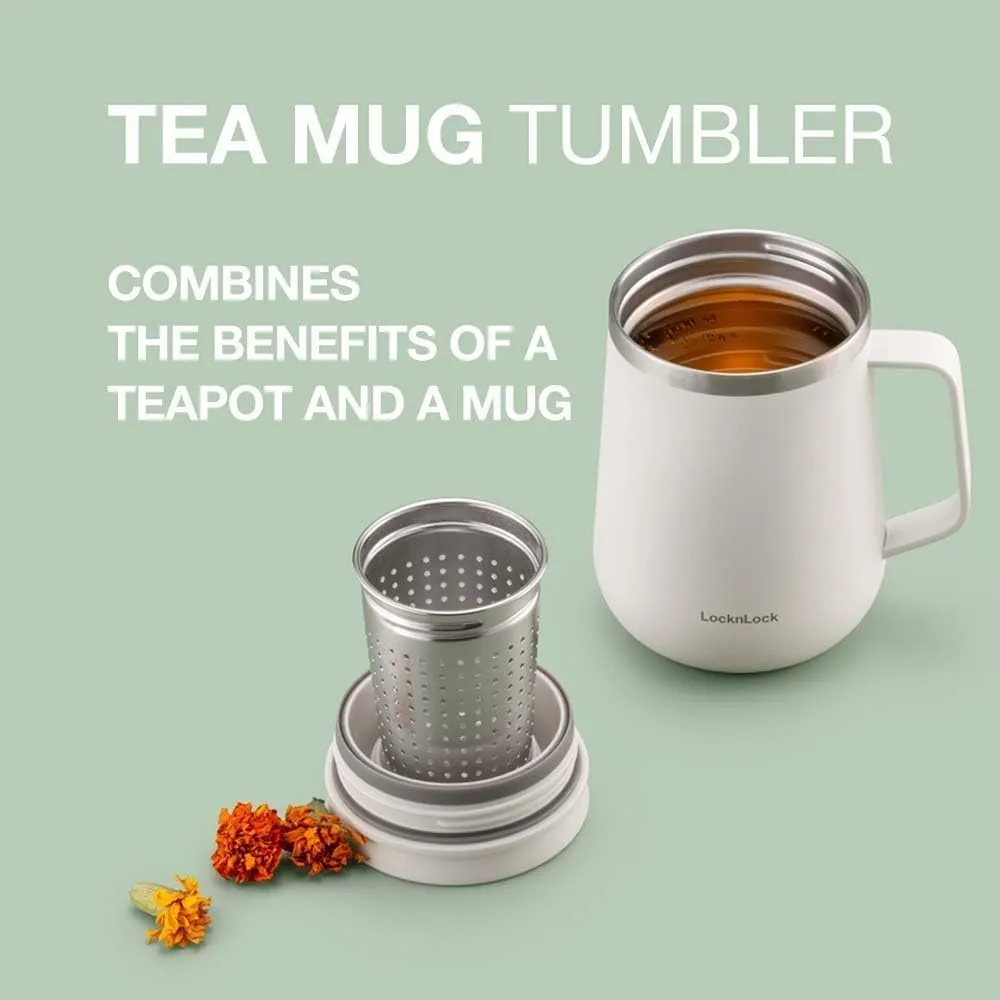 LocknLock Metro Tea Mug Violet 13oz/400ml, Tea and Coffee Mug Cups with Tea Infuser Strainer, Lid and Handle, Double Wall Stainless Steel Vacuum Insulated Travel Tumbler