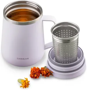 LocknLock Metro Tea Mug Violet 13oz/400ml, Tea and Coffee Mug Cups with Tea Infuser Strainer, Lid and Handle, Double Wall Stainless Steel Vacuum Insulated Travel Tumbler