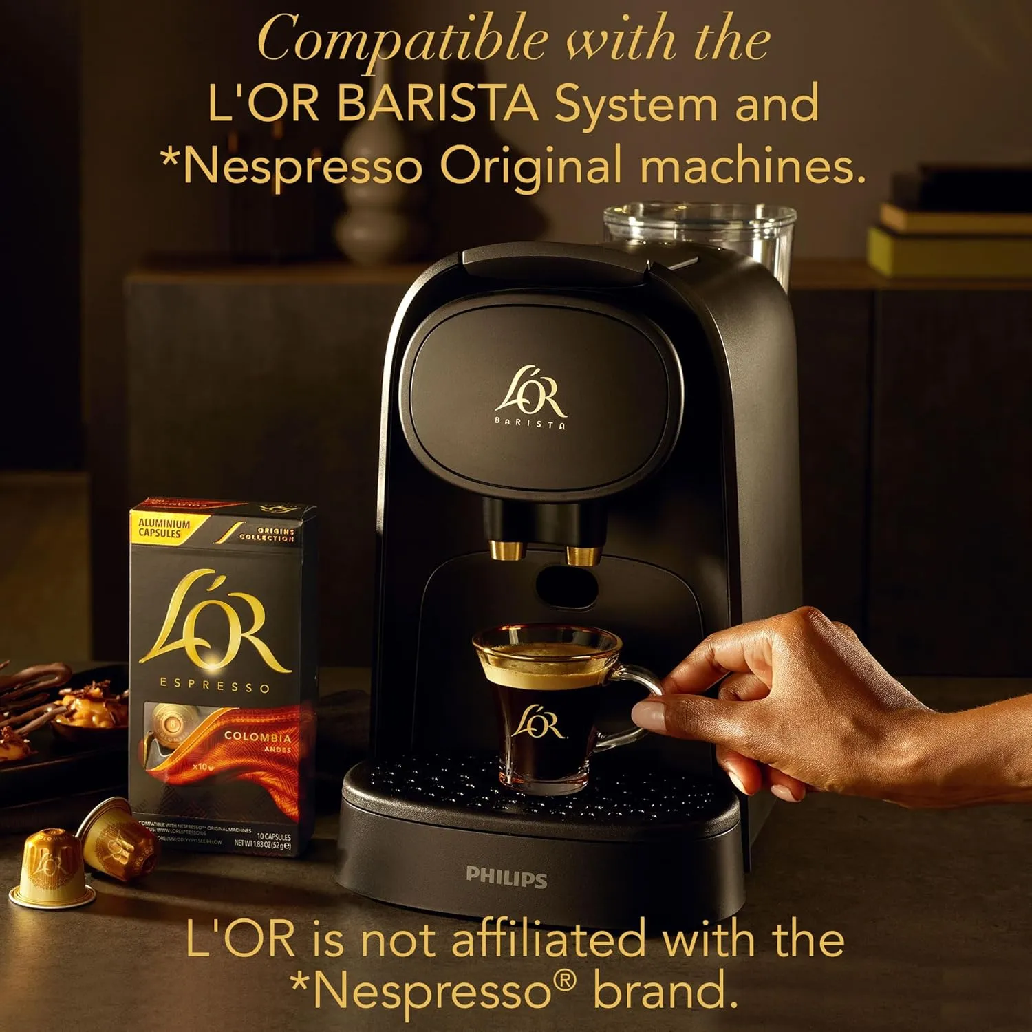 L'OR DECAF Espresso Capsules, 50 Count DECAF Ristretto, Single-Serve Aluminum Coffee Capsules Compatible with the L'OR BARISTA System & *Nespresso Original Machines