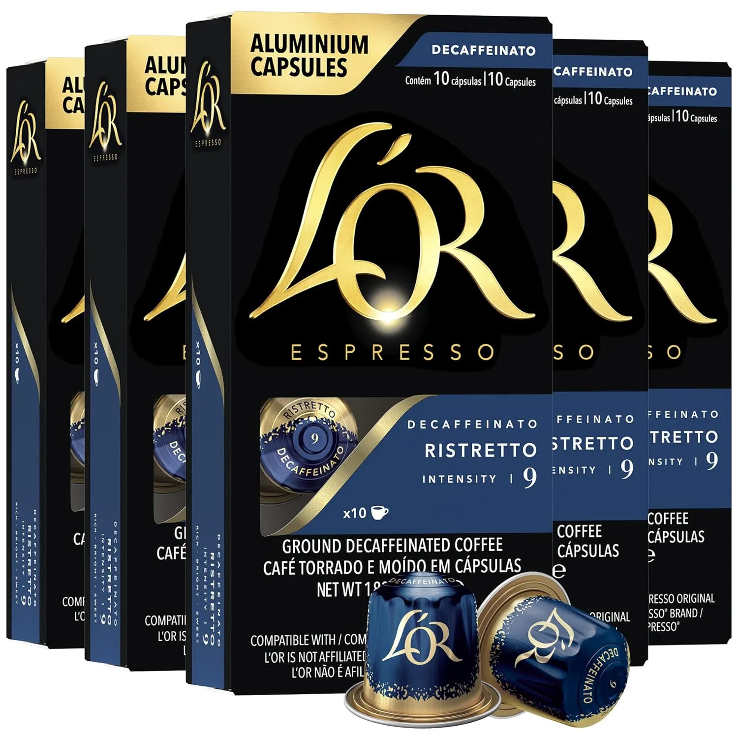 L'OR DECAF Espresso Capsules, 50 Count DECAF Ristretto, Single-Serve Aluminum Coffee Capsules Compatible with the L'OR BARISTA System & *Nespresso Original Machines