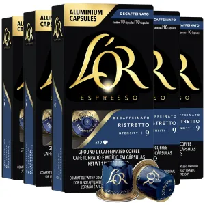 L'OR DECAF Espresso Capsules, 50 Count DECAF Ristretto, Single-Serve Aluminum Coffee Capsules Compatible with the L'OR BARISTA System & *Nespresso Original Machines