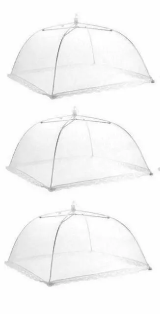 Lot 3 pk Pop-Up Outdoor Food Cover Umbrellas 17” Mesh Tent Protector BBQ Picnics