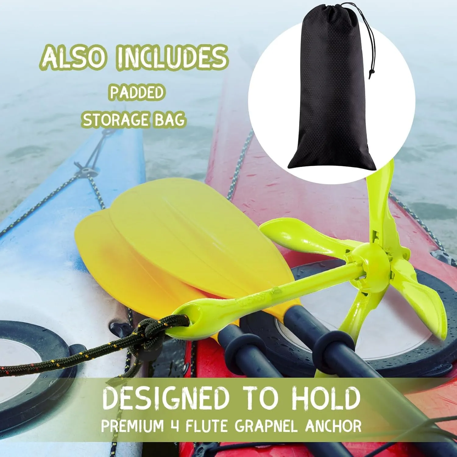 Lounsweer 2 Pack Marine Kayak Anchor Kit Grapnel Anchor Kit Folding Grapnel Anchor Boat Anchor with Foldable Claw Kayak Fishing Accessories for Small Boats Kayak Canoes Motorboat Paddle