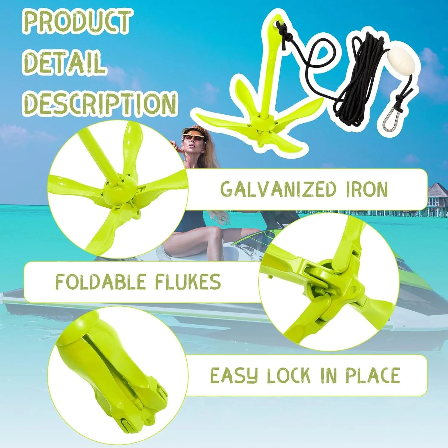 Lounsweer 2 Pack Marine Kayak Anchor Kit Grapnel Anchor Kit Folding Grapnel Anchor Boat Anchor with Foldable Claw Kayak Fishing Accessories for Small Boats Kayak Canoes Motorboat Paddle
