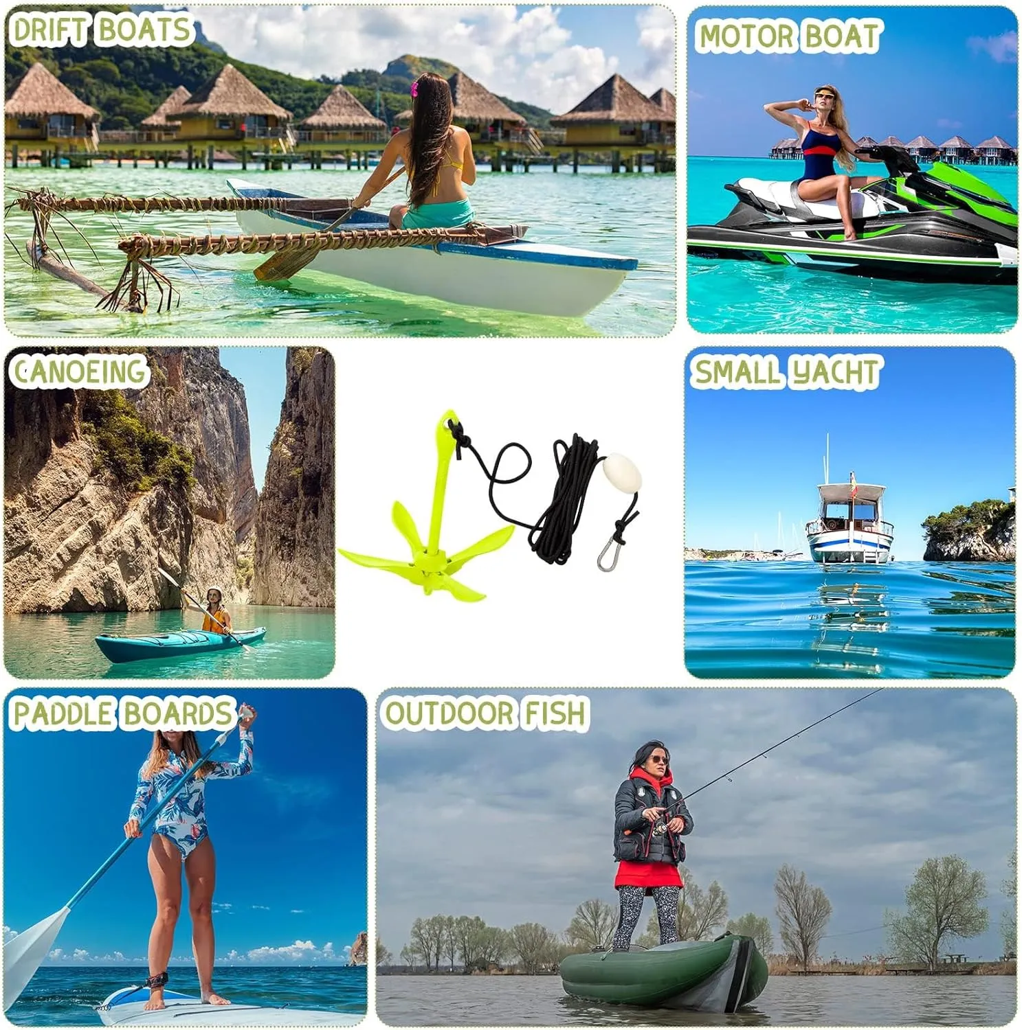 Lounsweer 2 Pack Marine Kayak Anchor Kit Grapnel Anchor Kit Folding Grapnel Anchor Boat Anchor with Foldable Claw Kayak Fishing Accessories for Small Boats Kayak Canoes Motorboat Paddle