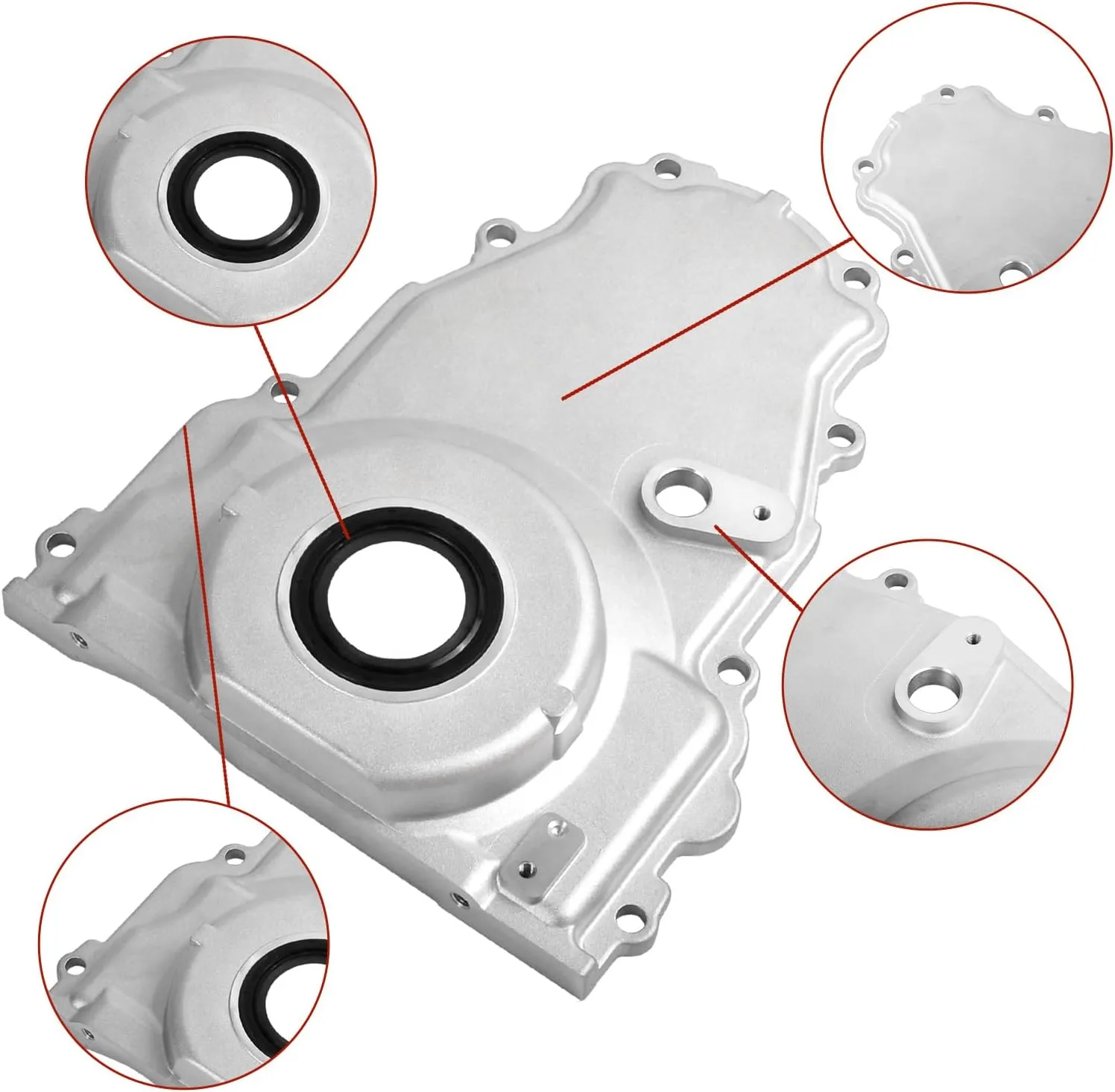 LS Front Timing Cover with w/Crank Gasket and Bolts Set Compatible with LS2 LS3 Gen 4 LSx 4.8L 5.3L 6.0L 6.2L, Cast Aluminum, 12633906, 12600326