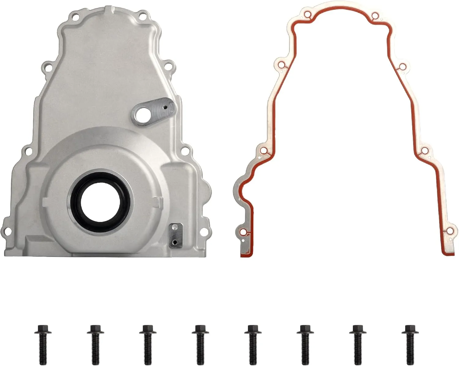 LS Front Timing Cover with w/Crank Gasket and Bolts Set Compatible with LS2 LS3 Gen 4 LSx 4.8L 5.3L 6.0L 6.2L, Cast Aluminum, 12633906, 12600326