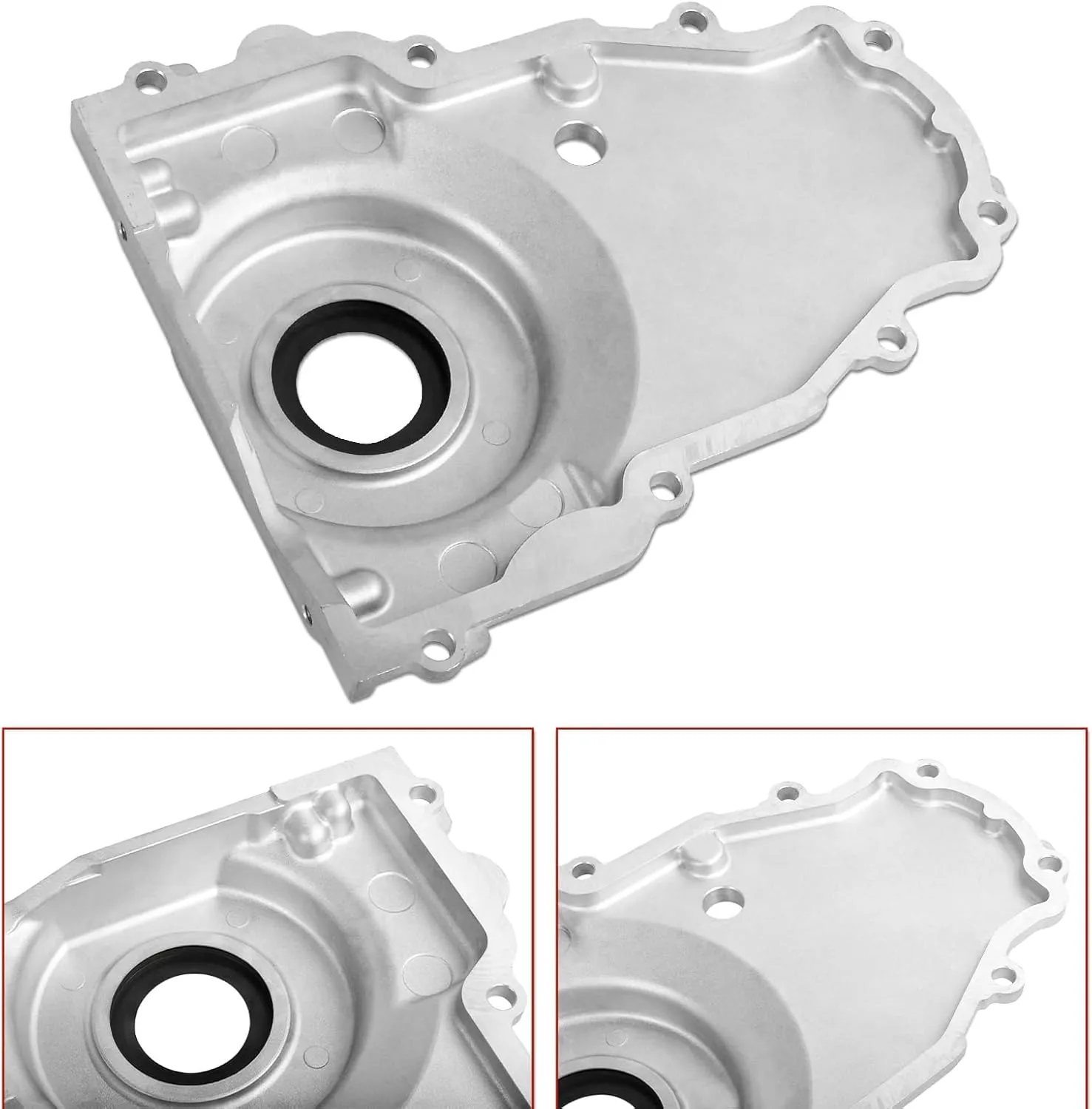LS Front Timing Cover with w/Crank Gasket and Bolts Set Compatible with LS2 LS3 Gen 4 LSx 4.8L 5.3L 6.0L 6.2L, Cast Aluminum, 12633906, 12600326