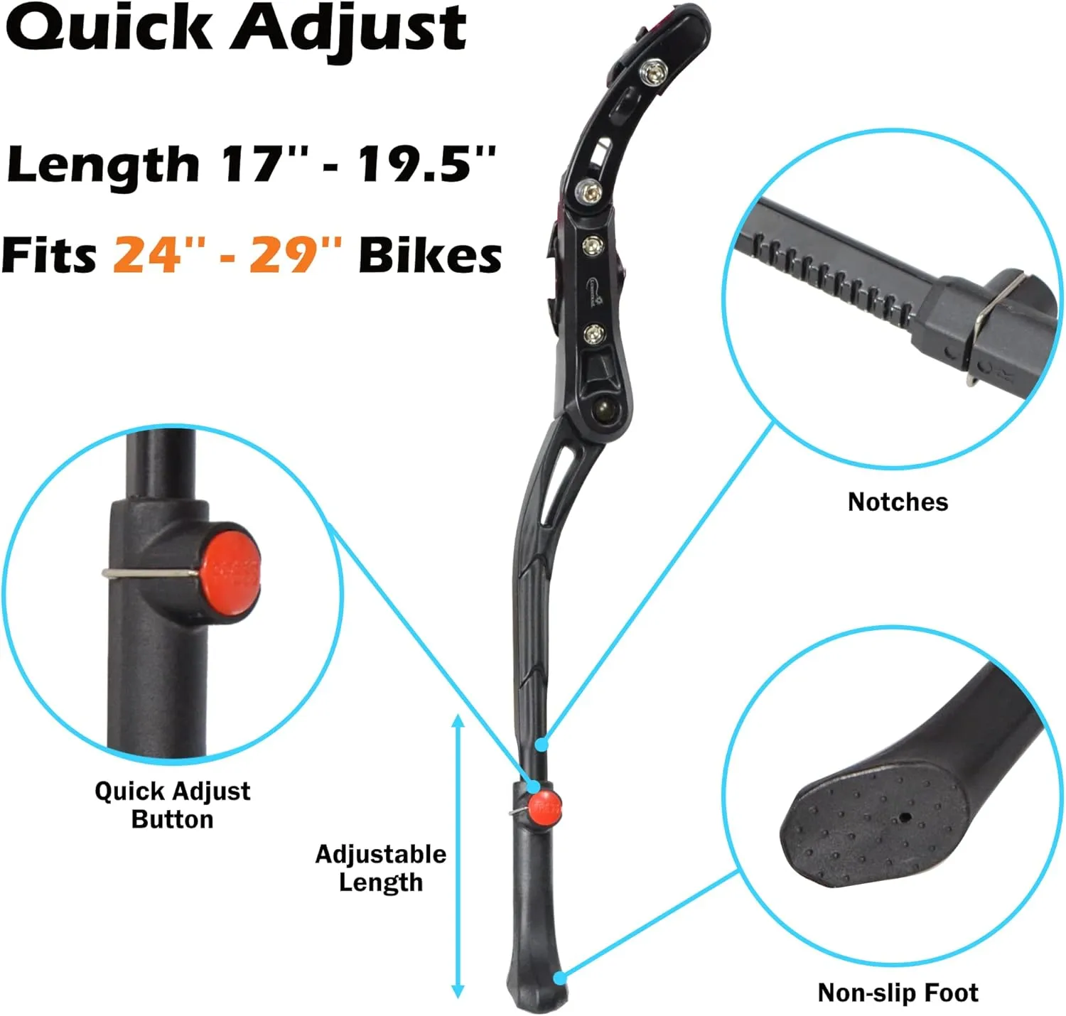 Lumintrail Center Mount Bike Kickstand - Fits 24-29 Inch Bicycles - Adult Mountain, Cruiser and Road Bike Kickstand - Quick Adjust Height
