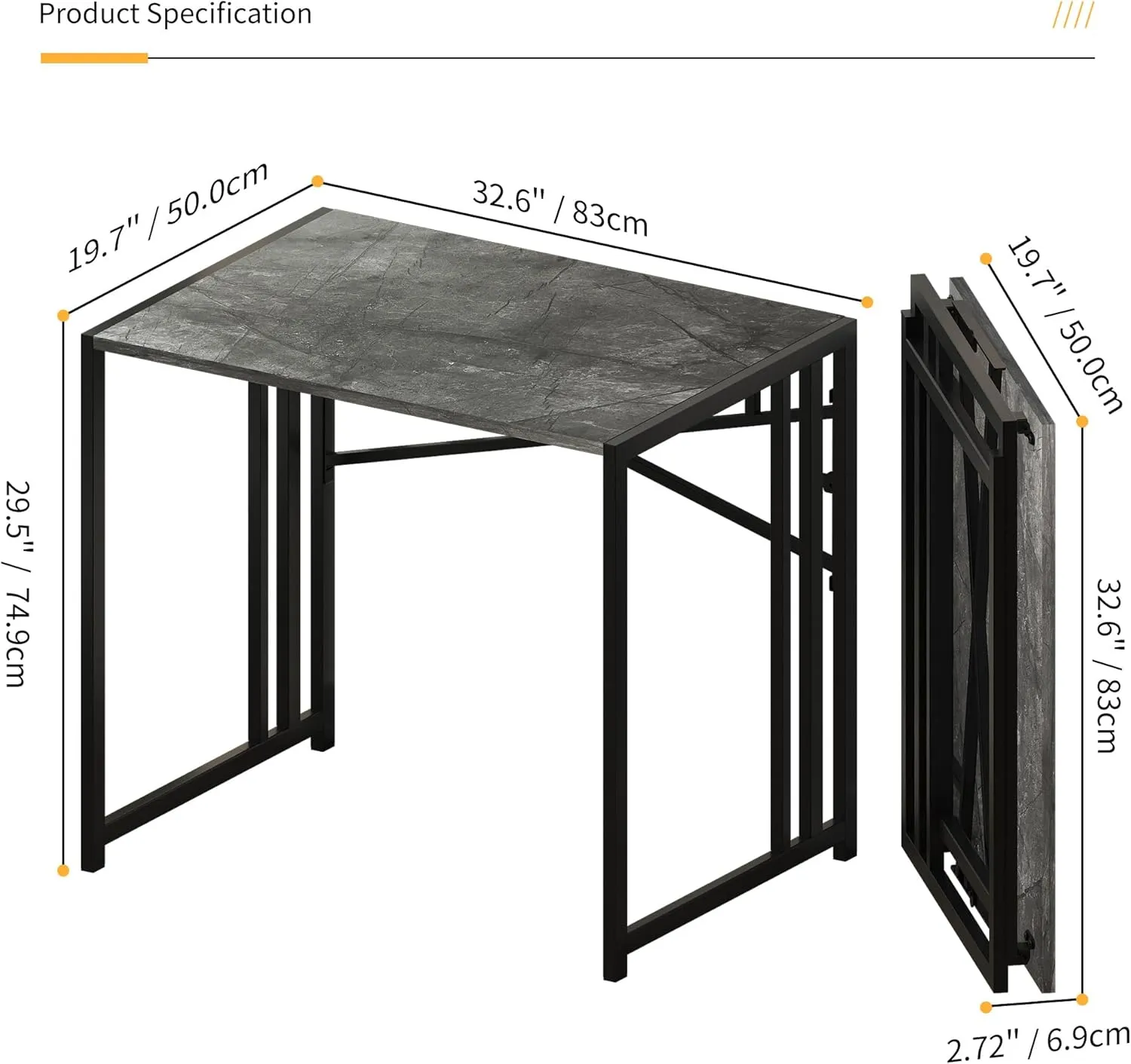 Lutown Teen Folding Computer Desk - 32 inch, Writing & Gaming, Small Space Office Desk, No Assembly Required, Grey