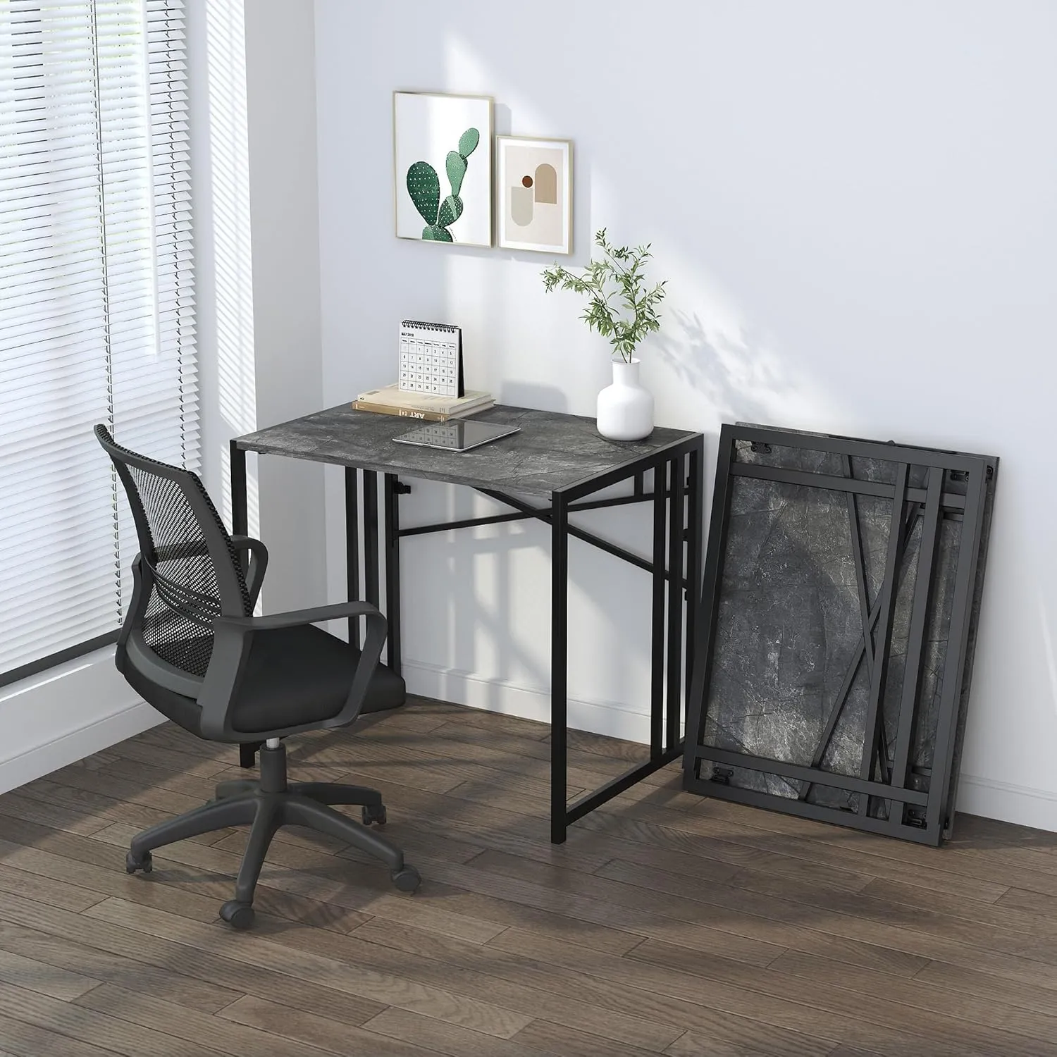Lutown Teen Folding Computer Desk - 32 inch, Writing & Gaming, Small Space Office Desk, No Assembly Required, Grey