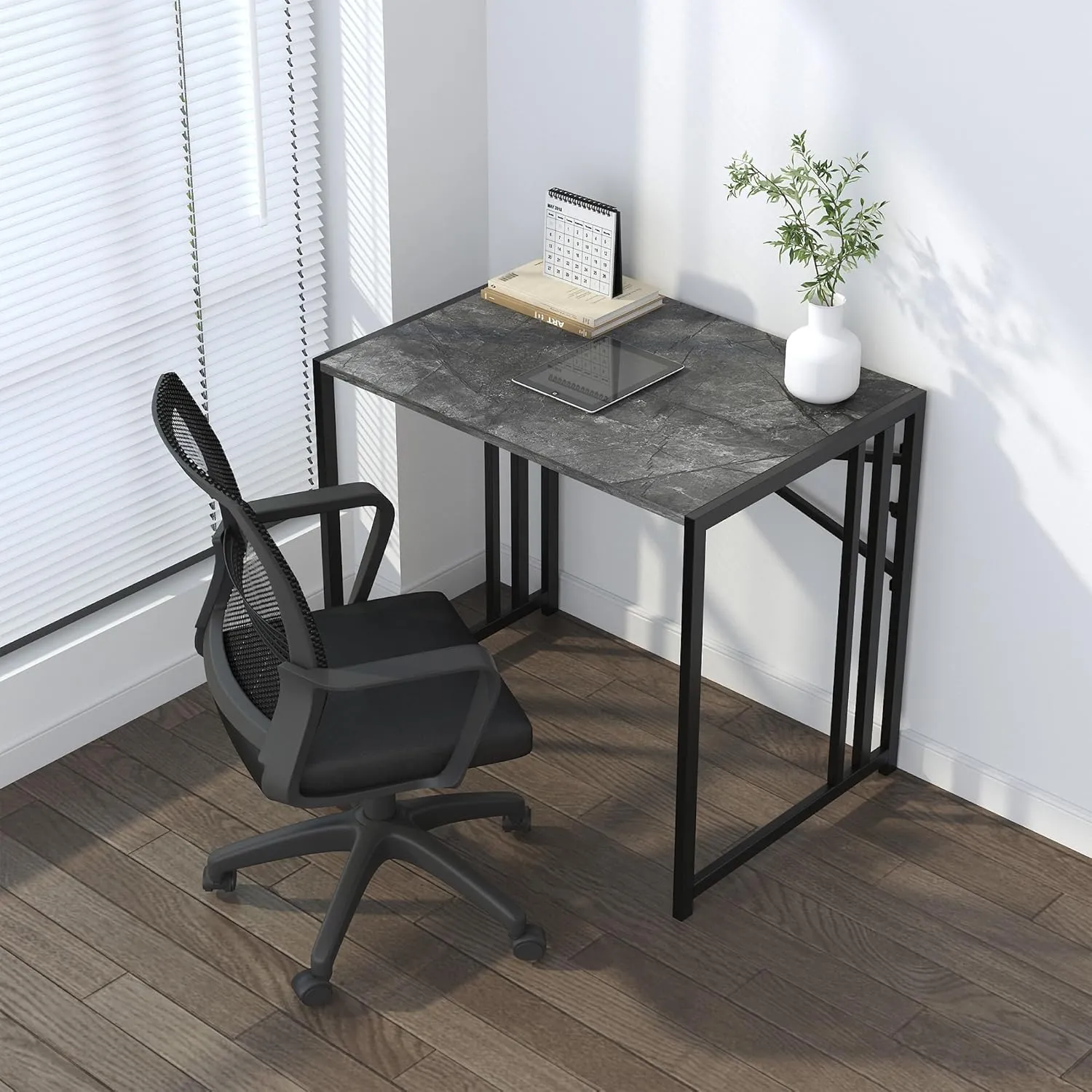 Lutown Teen Folding Computer Desk - 32 inch, Writing & Gaming, Small Space Office Desk, No Assembly Required, Grey