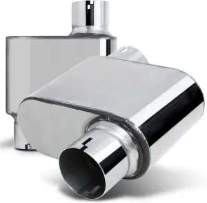 M-AUTO 2.25" Inlet and Outlet Universal Muffler, Heavy Duty Stainless Steel Auto Accessories for Car Pickup Trucks, 12.5" Overall Length, Chrome