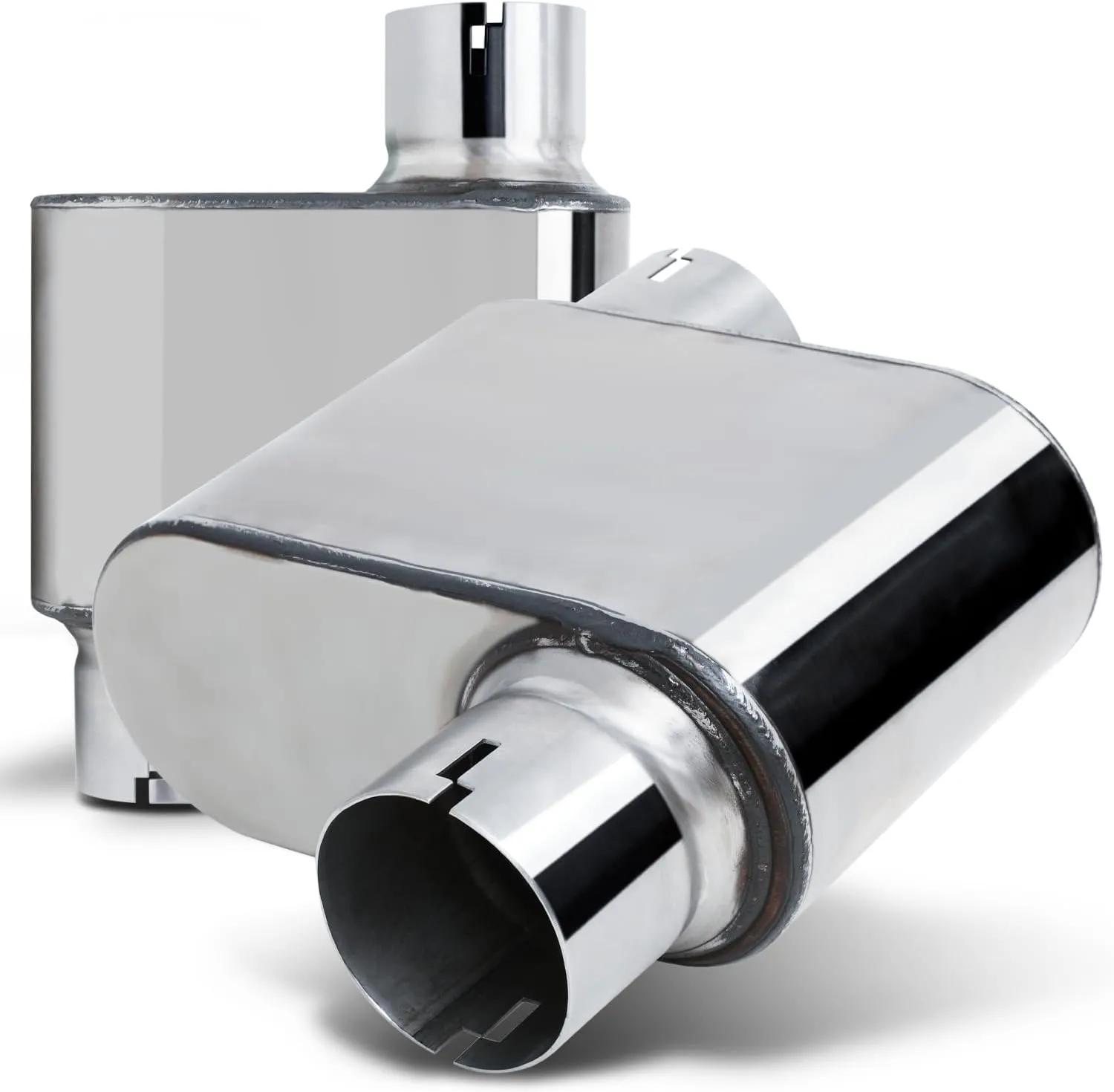 M-AUTO 2.25" Inlet and Outlet Universal Muffler, Heavy Duty Stainless Steel Auto Accessories for Car Pickup Trucks, 12.5" Overall Length, Chrome