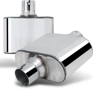 M-AUTO 3" Inlet and Outlet, Universal Heavy Duty Stainless Steel Exhaust Muffler Assembly for Car Pickup Trucks, 12.5" Overall Length, Chrome