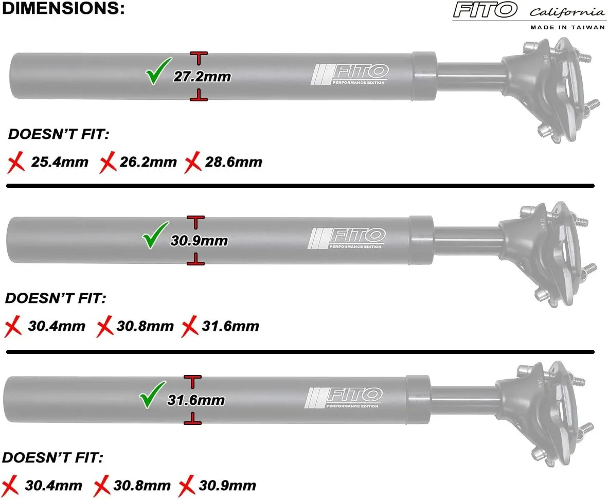 Made in Taiwan. Fito Performance Edition 6061 Aluminum Alloy Bicycle Suspension Seatpost 27.2 30.9 31.6 (350mm)