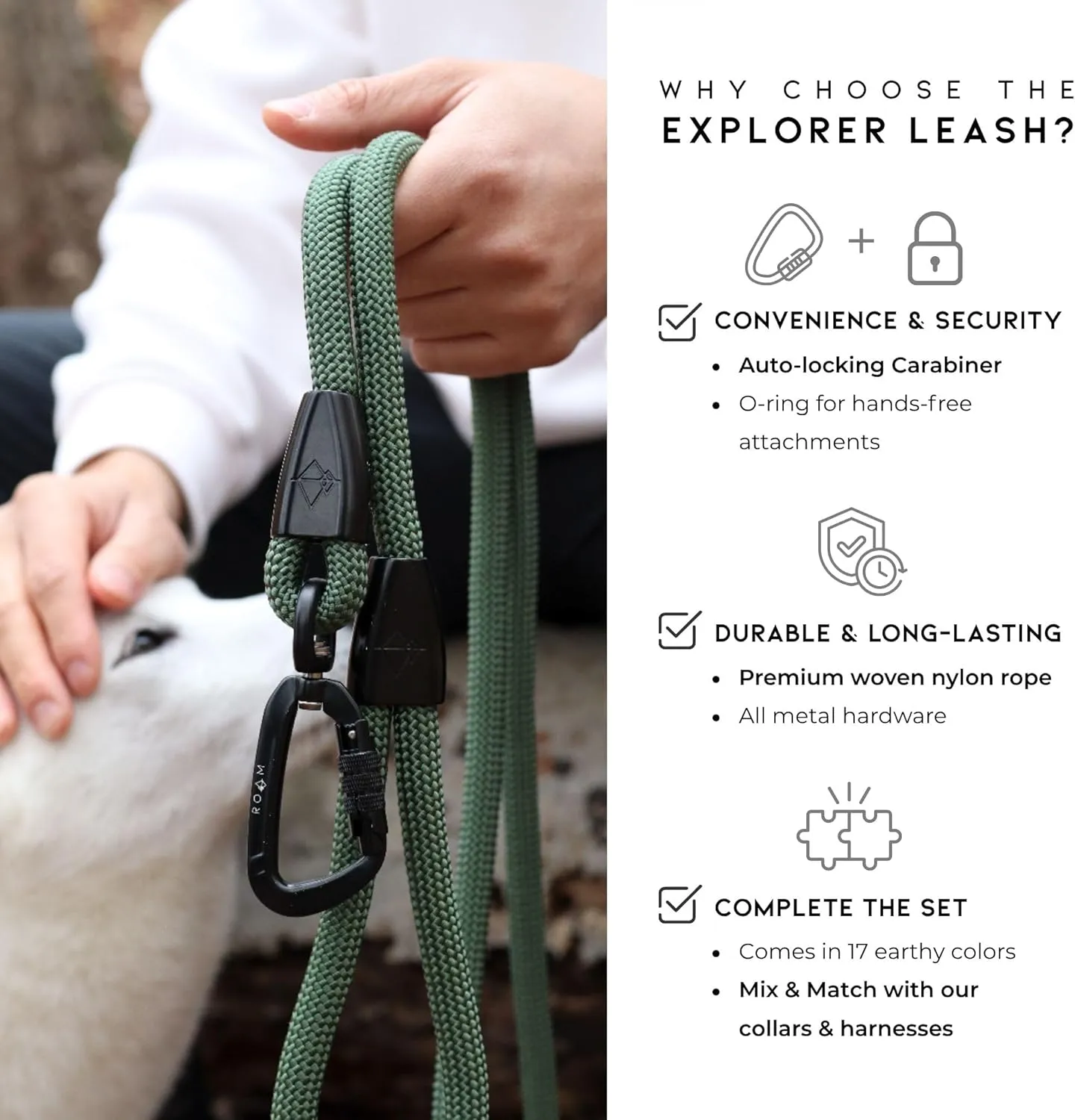 MADE TO ROAM Premium Explorer Leash - Climbing Rope Leash with Autolocking Aviation Aluminum Carabiner - New York Afterlight, 6ft