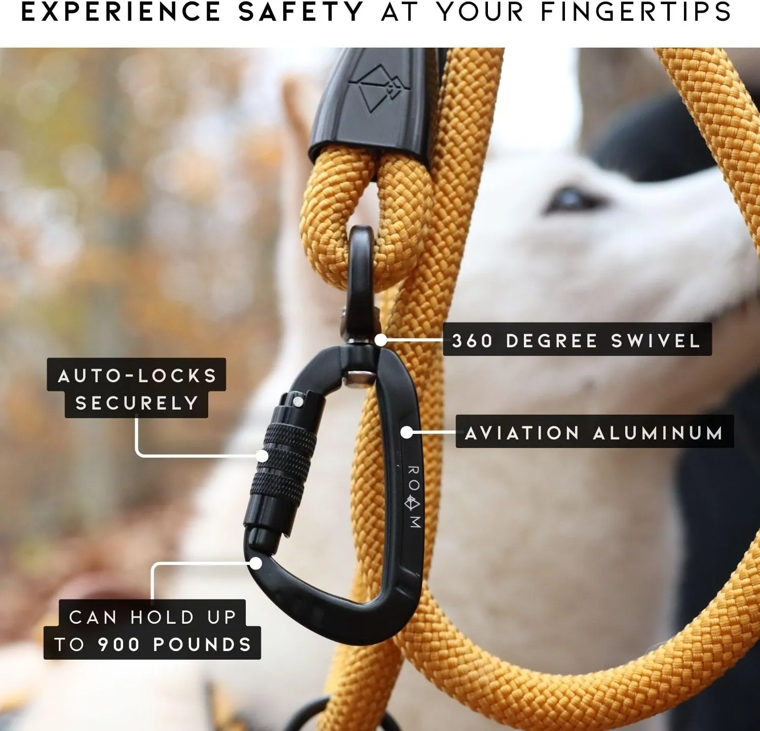 MADE TO ROAM Premium Explorer Leash - Climbing Rope Leash with Autolocking Aviation Aluminum Carabiner - New York Afterlight, 6ft