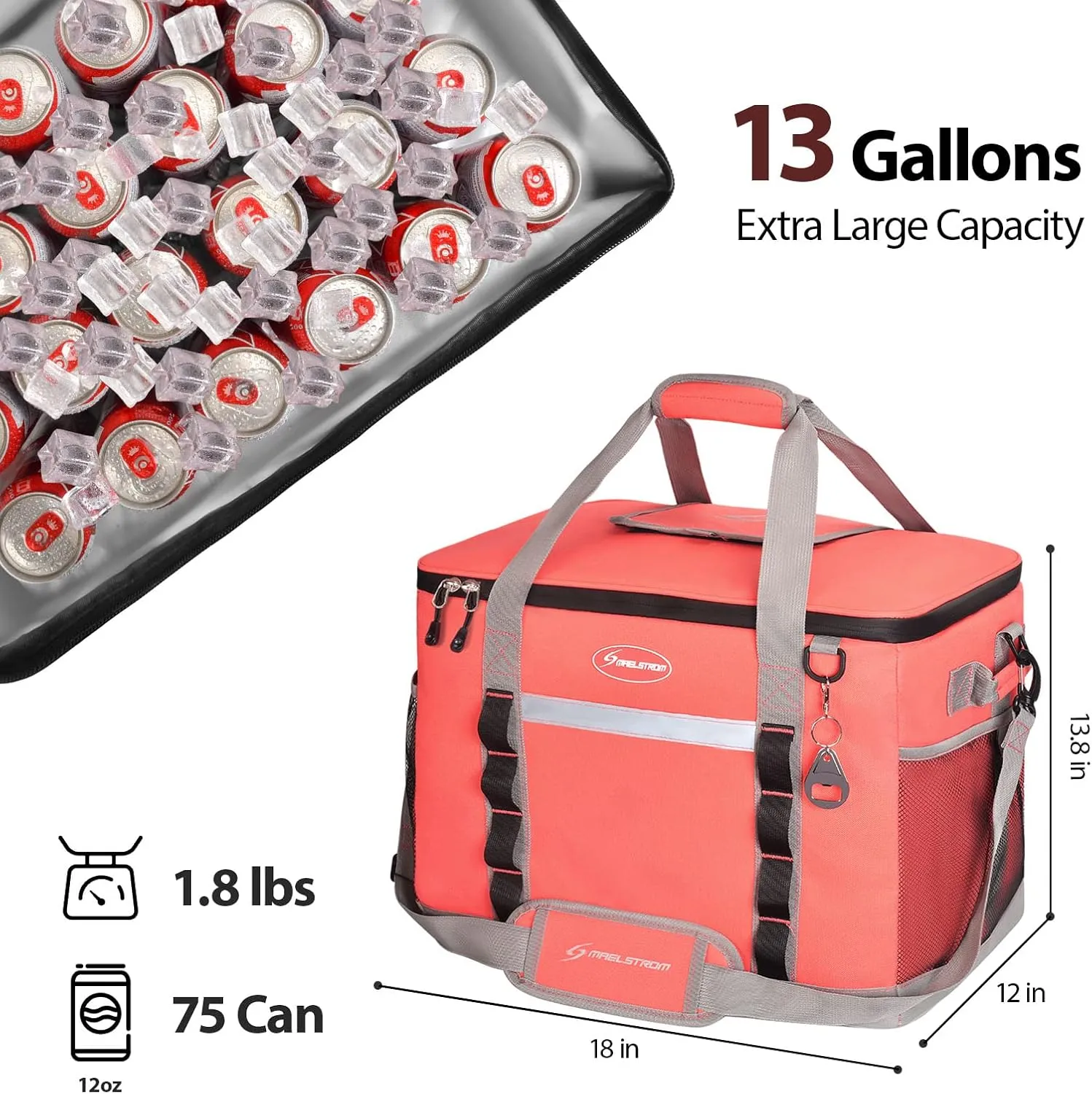 Maelstrom Soft Cooler Bag,Collapsible Soft Sided Cooler,24/30/60/75 Cans Beach Cooler,Ice Chest,Large Leakproof Camping Cooler,Portable Travel Cooler for Grocery Shopping,Camping,Road Trips