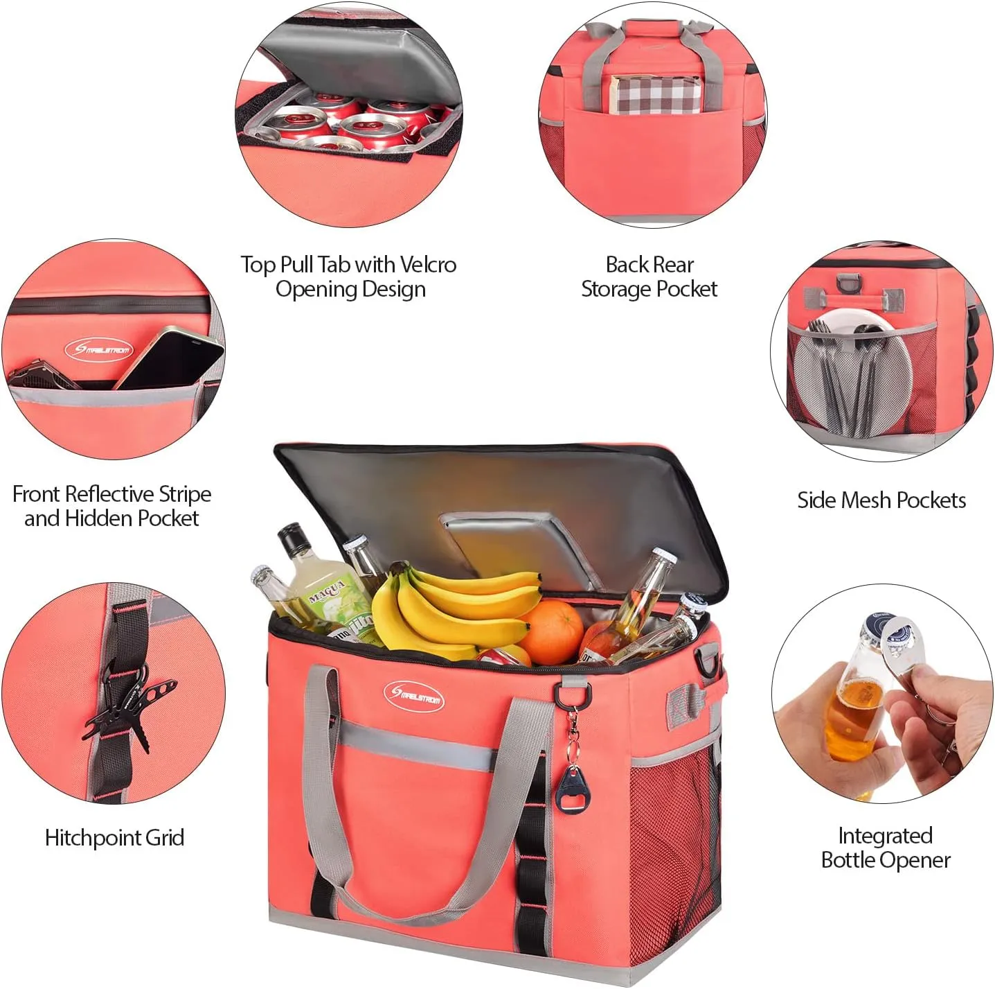 Maelstrom Soft Cooler Bag,Collapsible Soft Sided Cooler,24/30/60/75 Cans Beach Cooler,Ice Chest,Large Leakproof Camping Cooler,Portable Travel Cooler for Grocery Shopping,Camping,Road Trips