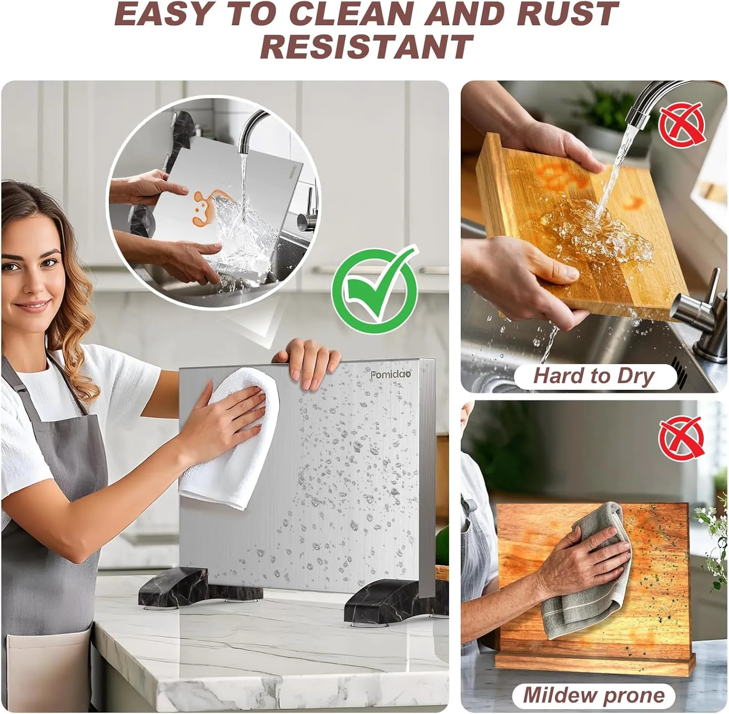 Magnetic Knife Holder Block,Double Sided Magnetic Knife stand for kitchen Counter,Stainless Steel Magnet Knife Rack Strip