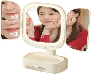 Makeup Mirror with Light Desktop Smart Dressing Table Mirror Portable Folding Storage Box