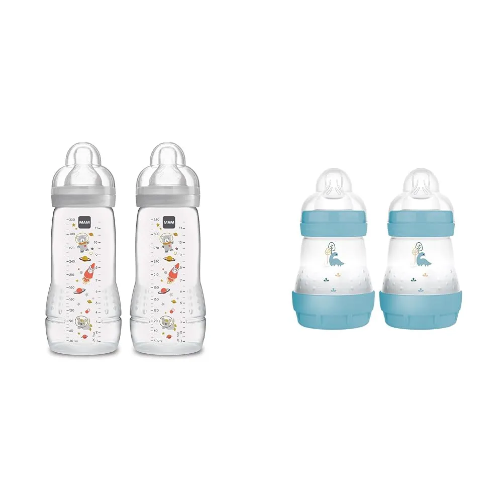 MAM Easy Active 11 oz & MAM Easy Start 5 oz Anti-Colic Baby Bottles with Slow & Fast Flow Nipples, 2-Count