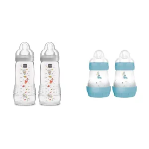 MAM Easy Active 11 oz & MAM Easy Start 5 oz Anti-Colic Baby Bottles with Slow & Fast Flow Nipples, 2-Count
