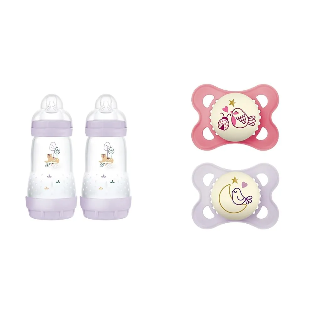 MAM Easy Start Anti-Colic Baby Bottles, 9 oz (2 Count)   MAM Night Pacifiers (2 Pack) with Sterilizing Case, for Breastfed Babies