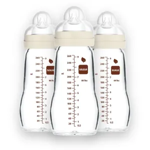 MAM Feel Good Medium Flow Premium Glass Baby Bottles, Easy Switch Between Breast and Bottle, 9oz, 0  Months, Unisex, 3 Pack