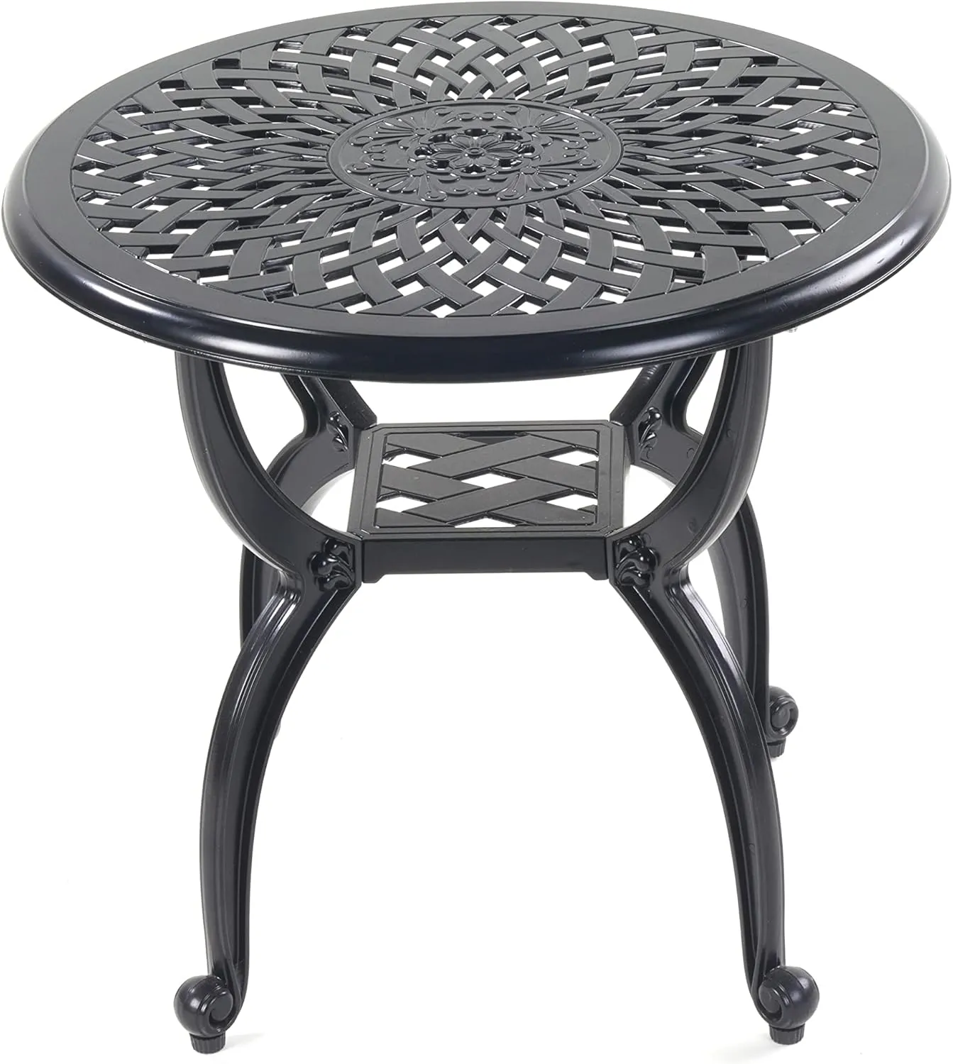 Mandolin Outdoor Patio,Rust -Resistant Cast Aluminum Side Table,Weather Resistant End Table，Coffee Table， Perfect for Patio, Backyard Or Garden.W 20.8" X H18.5(Aluminum Round, Black)