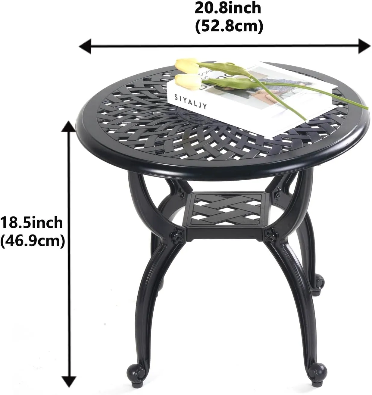 Mandolin Outdoor Patio,Rust -Resistant Cast Aluminum Side Table,Weather Resistant End Table，Coffee Table， Perfect for Patio, Backyard Or Garden.W 20.8" X H18.5(Aluminum Round, Black)